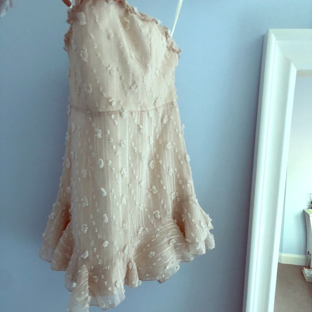 Hello Molly Beige Strapless Mini Dress